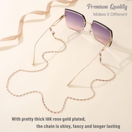 SAM & LORI Eyeglass Chain for Women Rose Gold Sunglasses Eyewear Accessories Sparkle Glasses Long Necklace Eyewear Around Neck String Fashion Strap Holder Sequin Glitter Reading Mask Lanyard Cord