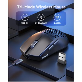 Redragon M725 Honeycomb Shell Gaming Mouse Wireless, Ultra Lightweight 49g, 8000 DPI Tri-Mode BT5.1/2.4GHz/Type-C Wired Gamer Mouse with 2 Side Buttons, Macro Programmable for PC/Mac/Laptop, Black
