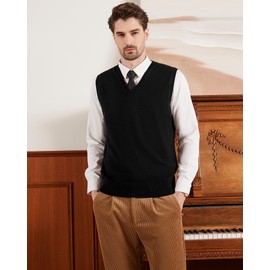 Kallspin Mens Wool Blend V Neck Sleeveless Sweater Vest, black