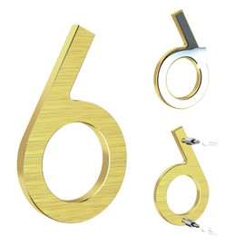 Yafimea 5 Inch House Numbers for Outside, Modern Gold Metal Address Numbers with Floating Effect, Adhesive or Screw Mount, Weatherproof Aluminum for Home Mailbox Porch Wall (6/9)