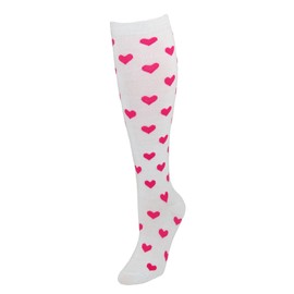 CTM® Women's Heart Print Knee High Socks, White