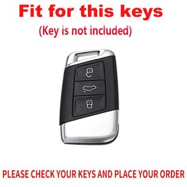 TECART Zinc Alloy Key Cover Fit for VW Smart Remote Key Case Leather Car Key Holder Key Fob Case Fit For Volkswagen Arteon Atlas Golf Alltrack Jetta GLI Passat Taos SEL Accessories 3 Button Black