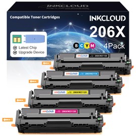 INKCLOUD 206X Toner Cartridges 4 Pack with Chip and Upgrade Device Compatible Replacement for 206X A W2110A W2110X Work with Color Pro MFP M283fdw M283cdw M283 Pro M255 M255dw High Yield Toner