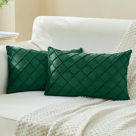 JELLYMONI Cushion Covers, 30 x 50 cm, Set of 2, Dark Green Checked Cushion Covers, Velvet Decorative Cushion Covers with Zip, Decorative Cushion Cover for Sofa and Living Room (No Insert)