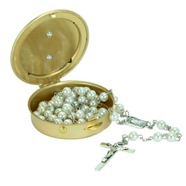 CA Gift CS123 Confirmation Pearl Rosary with Keepsake Box, Gift Set White