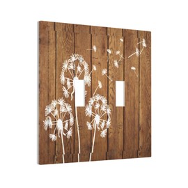 Iyfcsl Rustic Dandelion Brown Wood Double Toggle Light Switch Cover Decorative Farmhouse Plant Country Wall Plate 2 Gang Electrical Switchplate Faceplate for Bathroom Kitchen Bedroom