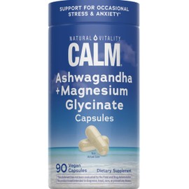 Natural Vitality Calm Ashwagandha + Magnesium Glycinate Capsules | Support for Occasional Stress & Anxiety | Gluten Free Supplement| 90 Count