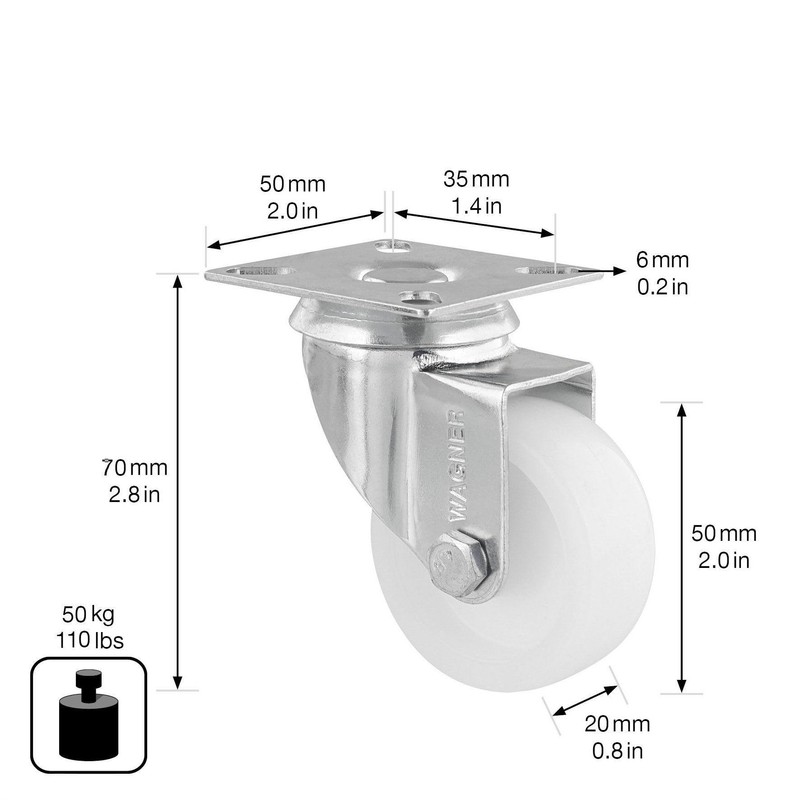 Wagner Eco 03125001 Swivel Castor Diameter 50 mm, Height 70