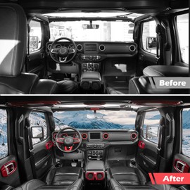 Jeliker for Wrangler JL Interior Trim Kit Red Dashboard for Jeep Wrangler JL JLU Gladiator JT 2018-2023 Red Interior Accessories 21pcs