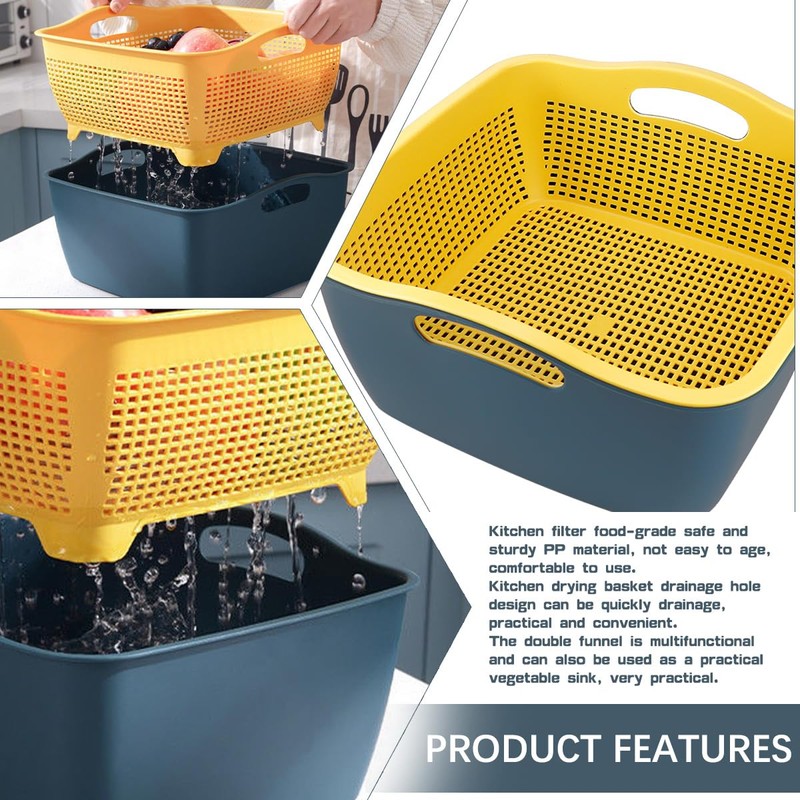 LNQ LUNIQI Double-layer Draining Basket Plastic Fruits Vegetable Washing Basket