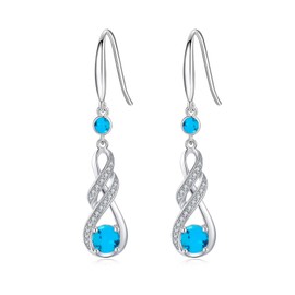 LOCIBLO December Birthstone Dangle Earrings for Women 925 Sterling Silver White Gold Infinity Pendant Blue Synthetic Turquoise Jewellery for Her
