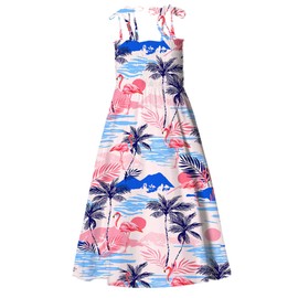 SANGTREE Girl's Hawaiian Mermaid Print Spaghetti Strap Sun Dress Summer Beach Swing Dresses, Island-Pink, US XL