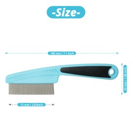 Flea Comb for Dogs and Cats - Lice Comb with Rubber Handle - Promotes Hair Growth and Removes Loose Hair, Knots, and Flakes Flea Brush for Pets - Good for Pet Owners, Vets, and Groomers (Blue)