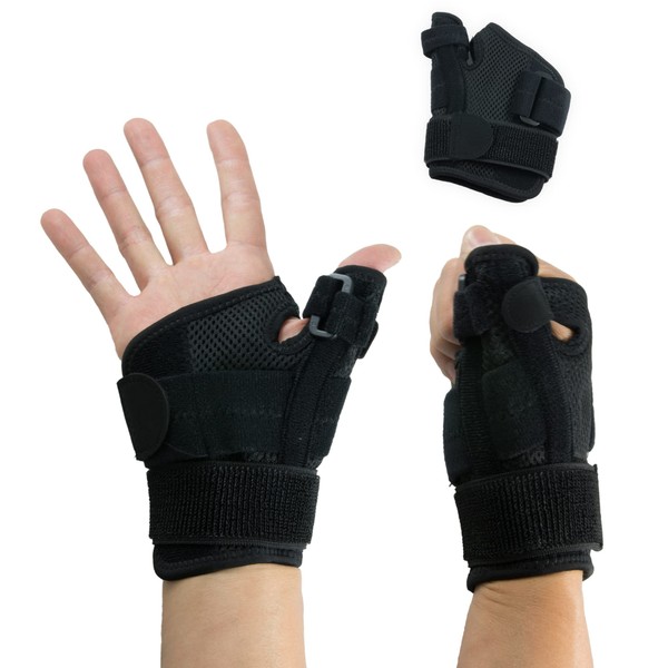 Thumb Brace, Finger Splints, Reversible, Single (1), One Size, Black, Broken Thumbs, Wrist Stabilizer, Guard, Carpal Tunnel, Right & Left, For Osteoarthritis, Arthritis, Wrists, Pain and Support