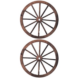 FOMIYES Wooden Cart Wheel Decor: 2 Pieces Vintage Wooden Cart Wheel Decor Western Party Decorations Hanging Wheels Wall Art Decor For Garden Home Bar Garage