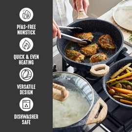 GreenLife 8 Piece Ceramic Nonstick Cookware Set, Induction Suitable Non Toxic PFAS-Free Pots & Pans, Dishwasher Safe, Cooking Set, Stock Pot, Saucepans & Frying Pans, Kitchen Cooking, Granite Black