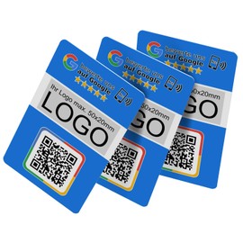 Google Review Cards Set of 3 with QR Code, NFC and Own Logo 85 x 55 mm Ideal Marketing Solution for Business