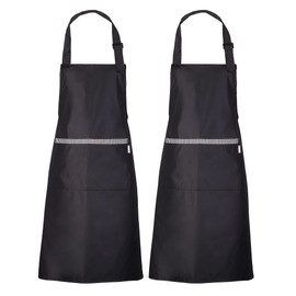 Zihuatailer Wipeable Aprons for Women, Waterproof PVC Aprons for Men and Chef, Set of 2 Pcs Black