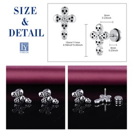 Yumilok Men's Stud Earrings Cross Earrings Stainless Steel Men's Skull Stud Earrings for Women Men Piercing Helix Piercings Ear Cartilage Huggie, Stainless Steel
