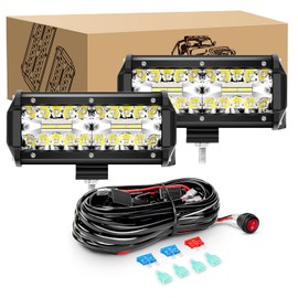 GOOACC 2PCS 6.5 Inch 120W Triple Row LED Pods Flood Light Bar Fog Light Driving Lighting with 16AWG Off Road Wiring Harness-2 Leads for Truck Golf Cart SUV ATV UTV Boat, 2 Years Warranty