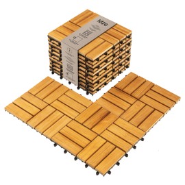 Idzo Set of 10 Premium Teak Deck Tiles, Snap-Lock Teak Shower Tile with Stable Mesh Base, 12 Slats