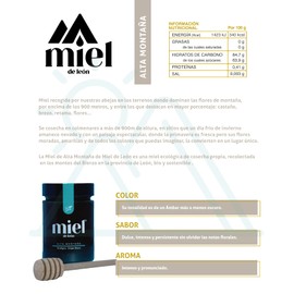Reiner Bienenhonig. Löwenhonig | Hochgebirgshonig 450g. 100% natürlicher und biologischer Bienenhonig. Herkunft Spanien.