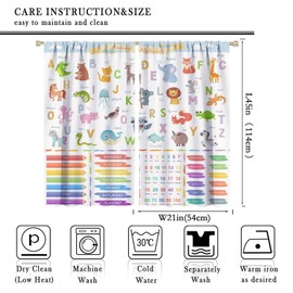 Animal Alphabet Curtains, Funny Colorful Recognizing Numbers Letters Colors Month Educational Pattern Drapes for Kids, Blackout Rod Pocket Window Treatments for Living Room Bedroom Bathroom 42x45 in