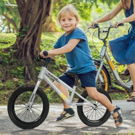 GASLIKE 16 Inch Balance Bike for Big Kids Ages 4-8 Years Old Boys and Girls, No Pedal Sports Training Bicycle, Adjustable Seat Pneumatic Tires Quick Assembly (Silver)