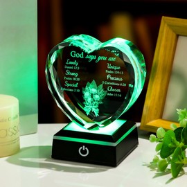 3D Glass Heart Christian Gifts for Women Men Faith Based Gifts