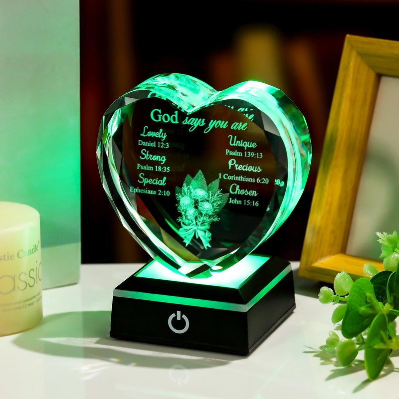 3D Glass Heart Christian Gifts for Women Men Faith Based