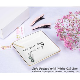 NZY One Year Down,Forever to Go-One Year Anniversary for Her-Valentine Gift,1st Wedding Gifts Anniversary for Wife Girlfriend-Ceramic Jewelry Tray Trinket Holder Ring Dish