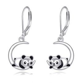 Koala/Highland Cow/Panda/Cat Moon Drop Earrings for Women 925 Sterling Silver Cute Animal Earrings Jewelry Gift, Sterling Silver