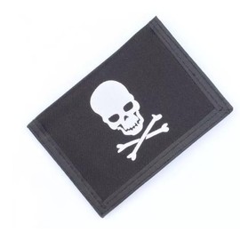Unisex Adults Childrens Black and White Skull and Crossbones Tri Fold Wallet Money Card Holder