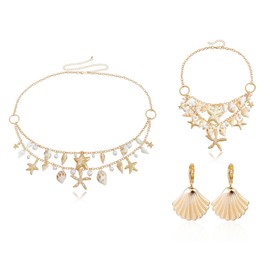 Starfish Necklace for Women Shell Necklace Seashell Earrings Waist Chain Belt Beach Costume Accessories
