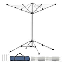 JS HANGER Portable Umbrella Clothesline, 65 Ft of Hanging Space, Pre-Strung with Stable Base,4-arm Drying Rack for Indoor and Outdoor Clothes