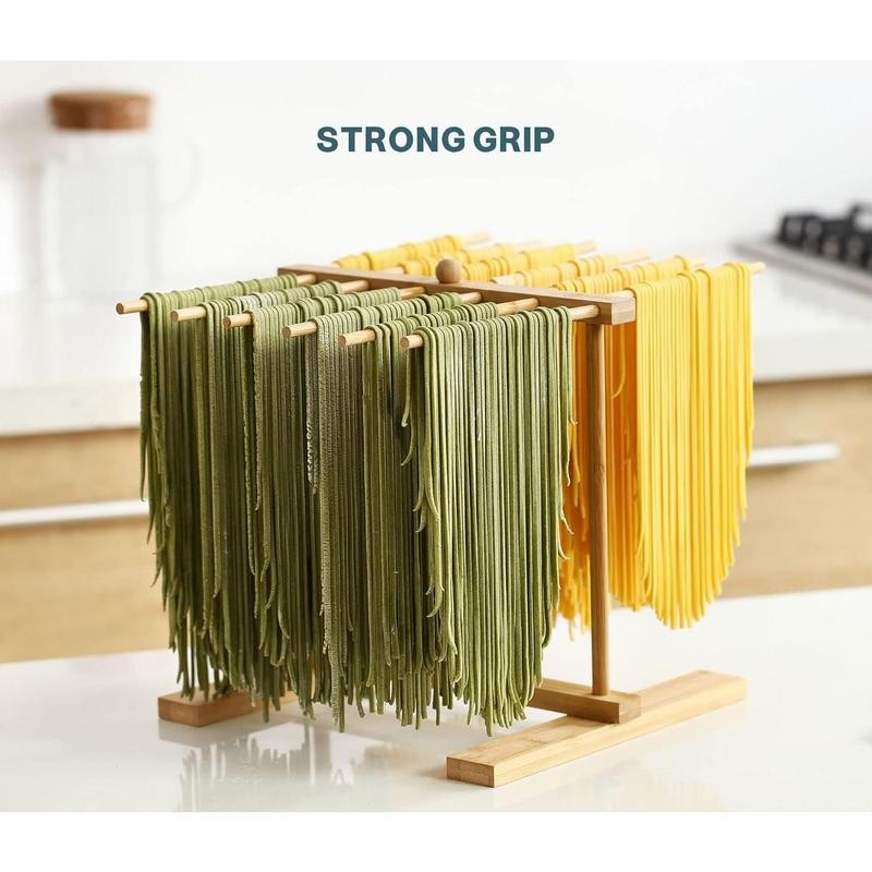 Bamboo Pasta Drying Rack with Transfer Wand and 12 Bars,