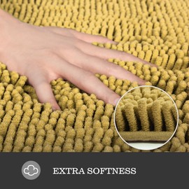 Yeaban Mustard Bathroom Rugs Sets 2 Piece – Thick Chenille Bath Mats | Absorbent and Washable Bath Rug Non-Slip, Plush and Soft Rugs for Bathroom, Kitchen, Shower, Sink - 20" x 32"+24" x 36"