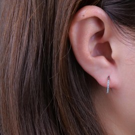 Limerencia G23 Titanium Slim Huggie Hoop Earrings, Hypoallergenic F136 Implant Grade Pure Titanium for Sensitive Ears (10mm White CZ Silver)