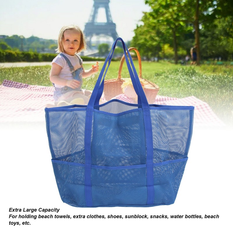 Mesh Beach Bag with 8 Pockets Waterproof Large Capacity Portable