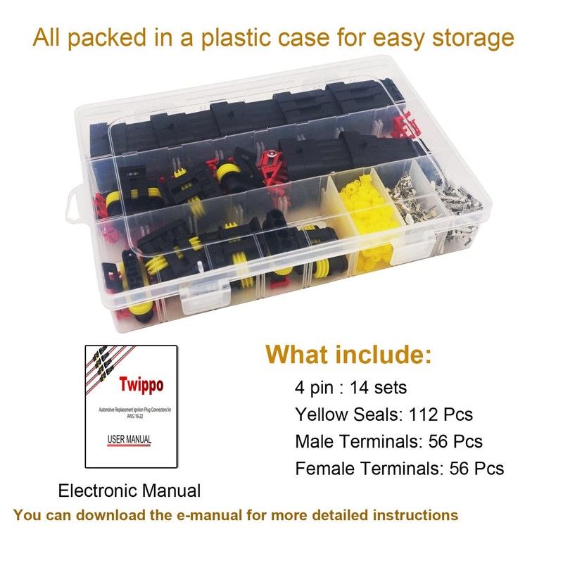 Twippo 14 Kits 4 Pin Connector Automotive Electrical Connectors Quick
