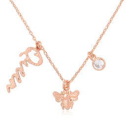 RIAH FASHION Dainty Station Charm Necklace - Lucky Pendant Delicate Chain Circle, Star, Moon, Cross, Valentine's, Mother's Day Gift (Trio Charm Queen Bee - Rose Gold)