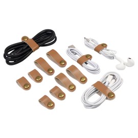 Coideal Leather Cable Ties Cord Organizer, 20 Pcs Earphone Cables Straps Reusable USB Cord Keeper with Snap Cord Clips Holder for Phone (Short+ Long, Brown)