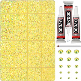 31000Pcs Yellow AB Rhinestones for Bedazzling, Bedazzler Kit with Flatback Rhinestones for Clothes Crafting Crafts Nails, 2,3,4,5,6mm Flat Back Resin Crystal Bedazzling Kit with B 7000 Glue Clear