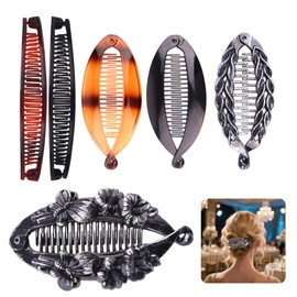 6 Pack Banana Hair Clips, Vintage Fishtail Hair Clip Plastic Double Comb Long Hair Accessory Fine Ponytail Banana Clip Thick Hair Comb for Women Shower Work Makeup