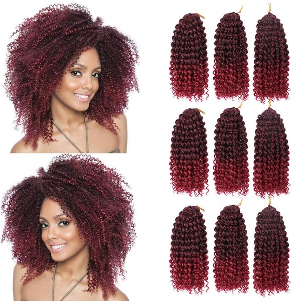 GX Beauty 9Bundles/Lot Short Crochet Braiding Hair Ombre Marlybob Crochet Hair 8Inch Curly Crochet Braids Hair Extensions Synthetic Afro Kinky Twist Hair(T1B/Bug)