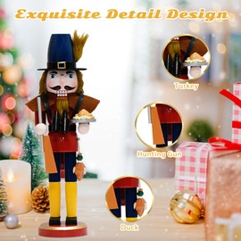 HTMOVAET Christmas Hunter Nutcracker Decorations - 15 Inch Wooden Handmade Figures with Turkey Duck Telescope Xmas Holiday Themed Tabletop Mantle Fireplace Office DeskThanksgiving Display