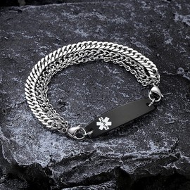 AOAMID Interchangeable medical alert id bracelets for men mixed 3x stainless steel chains Allergy to penicillin medical bracelets-85