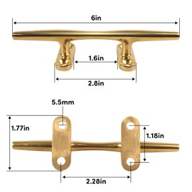 VEITHI Boat Cleat, Brass Color Dock Cleats 6 inch, 316 Stainless Steel Rope Cleat Open Base 4 Pack, Boat Cleats for Boats, Boat Dock Cleats Mooring Cleat for Boat/Yacht/Deck