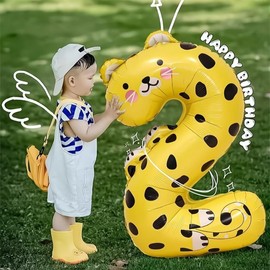 Vthoviwa 40in Animal Number Balloons - 7pc Set, Ages 1-90, Helium Ready Foil Balloons for Birthday Party Decoration