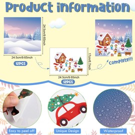 24 Pcs Winter Christmas Stickers Scene for Kids Make Your Own Stickers with Snow Scene Cardboards with Snowman Christmas Tree Gingerbread House Elk for DIY Winter Christmas Party (Snow Scene)